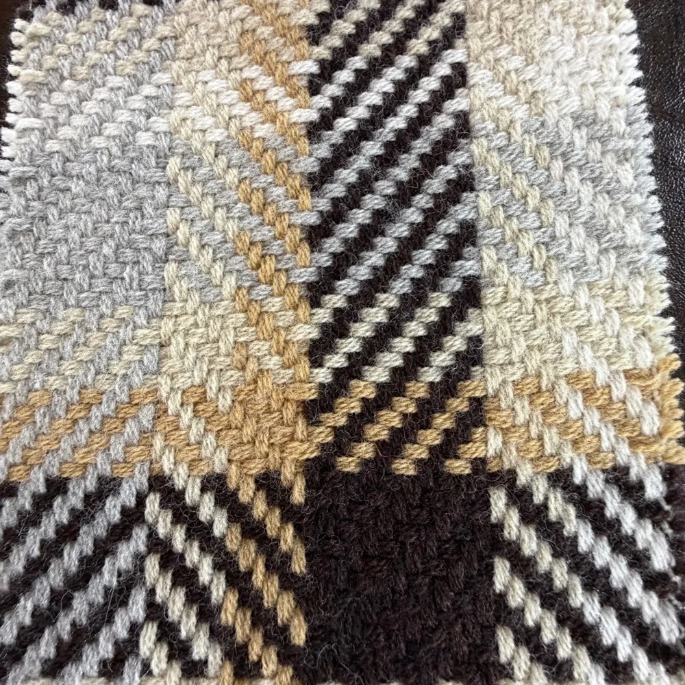 Kimberly Lambs Wool Blend Checkered Scarf - Tan, Brown, Cream Made in Italy